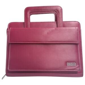 Franklin Covey Day One 2016‎ Red 7 Ring Zip Faux Leather Binder Planner Handles